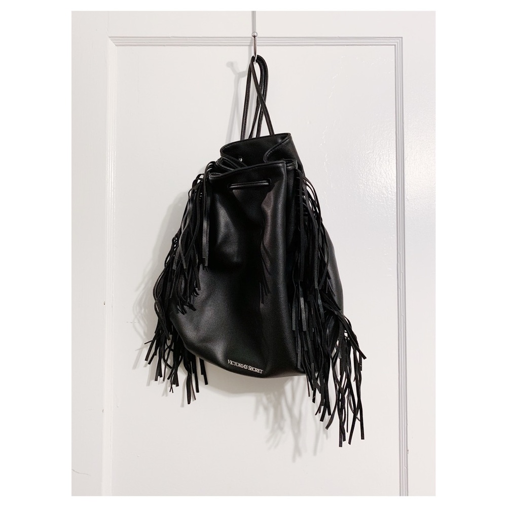 Victoria’s Secret Black Fringe Drawstring Bag